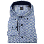 Camicia uomo button down misto lino fantasia pallini