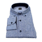 Camicia uomo button down misto lino fantasia pallini