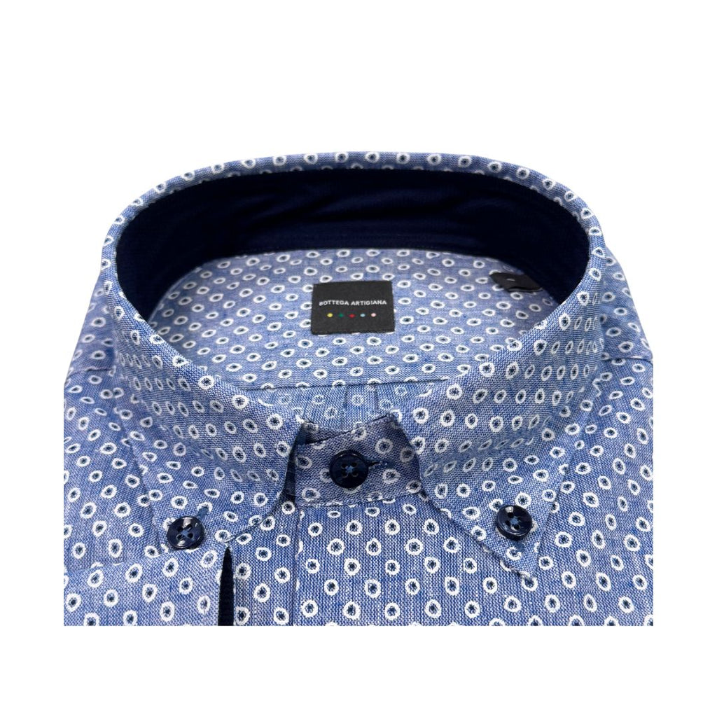 Camicia uomo button down misto lino fantasia pallini
