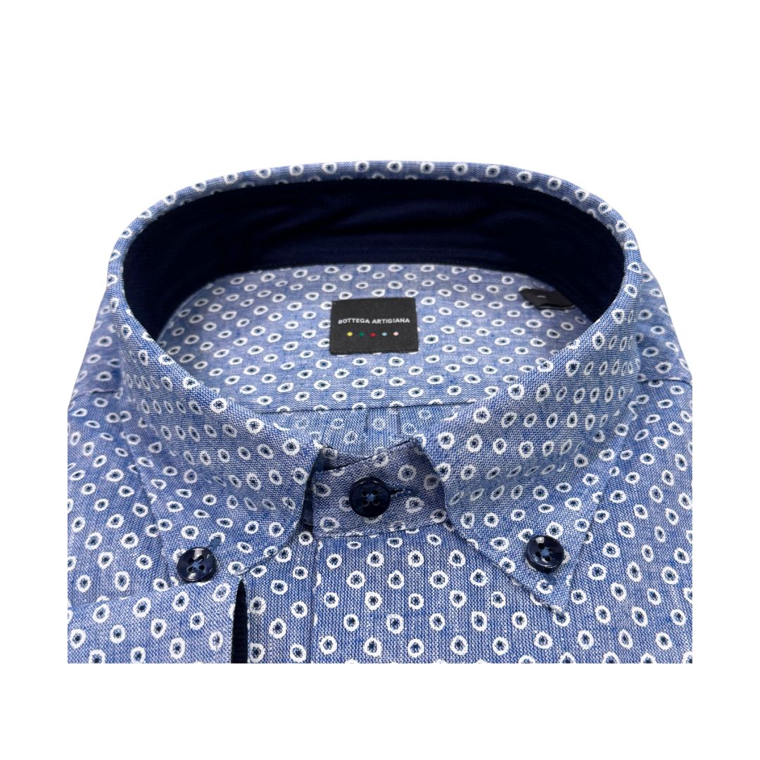 Camicia uomo button down misto lino fantasia pallini