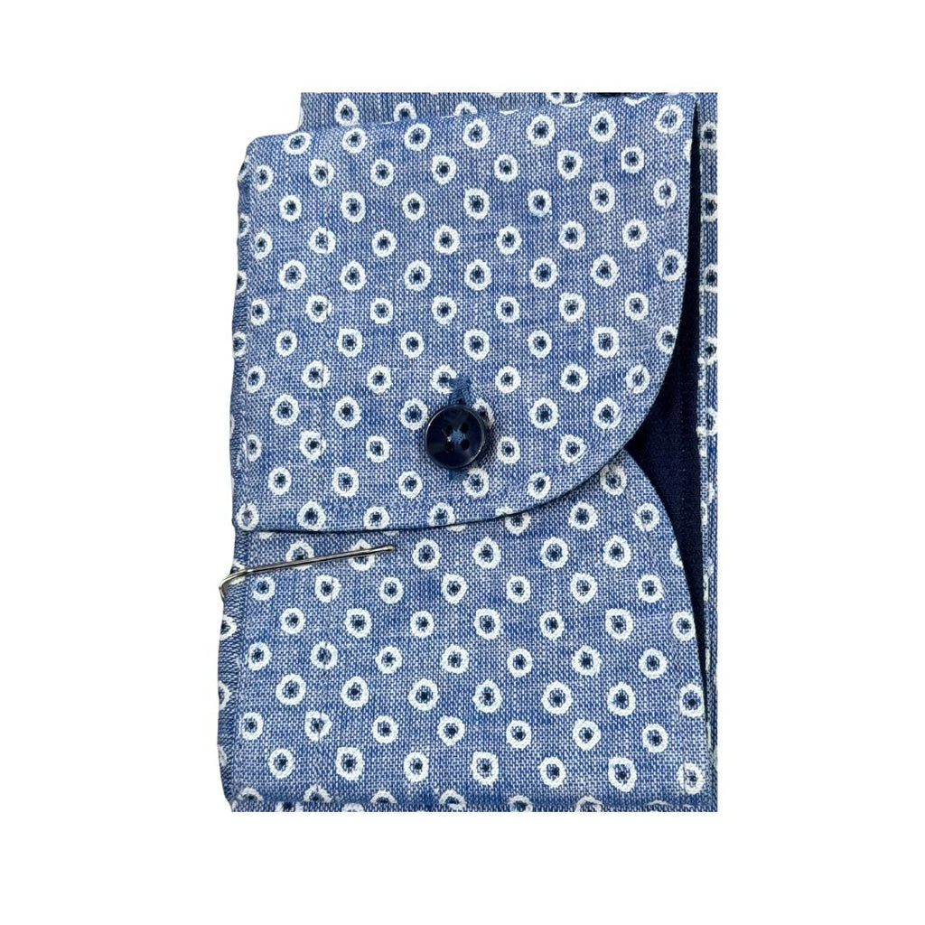 Camicia uomo button down misto lino fantasia pallini