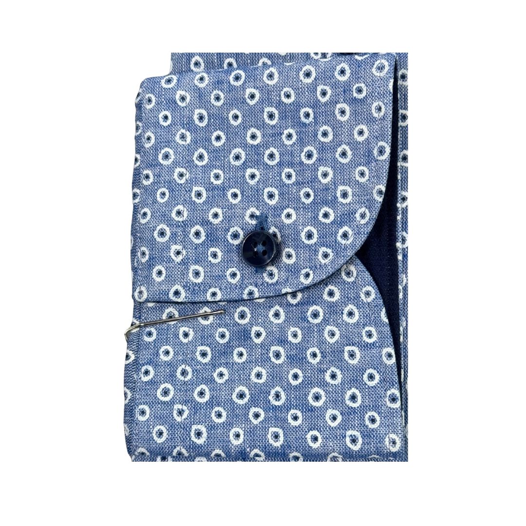 Camicia uomo button down misto lino fantasia pallini