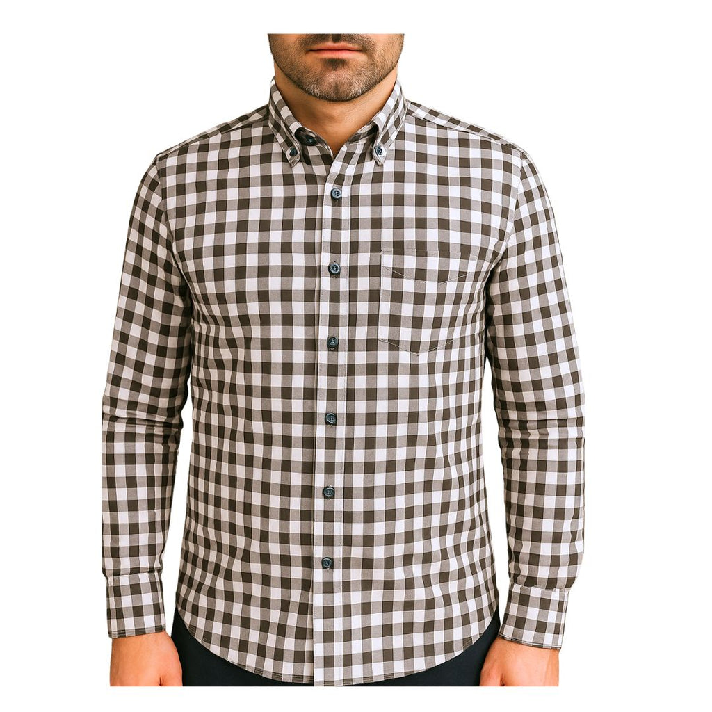 Camicia uomo button down regular in cotone a quadretti bianco nero con tasca