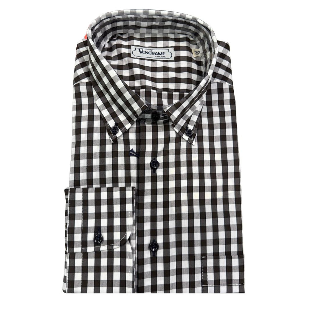 Camicia uomo button down regular in cotone a quadretti bianco nero con tasca