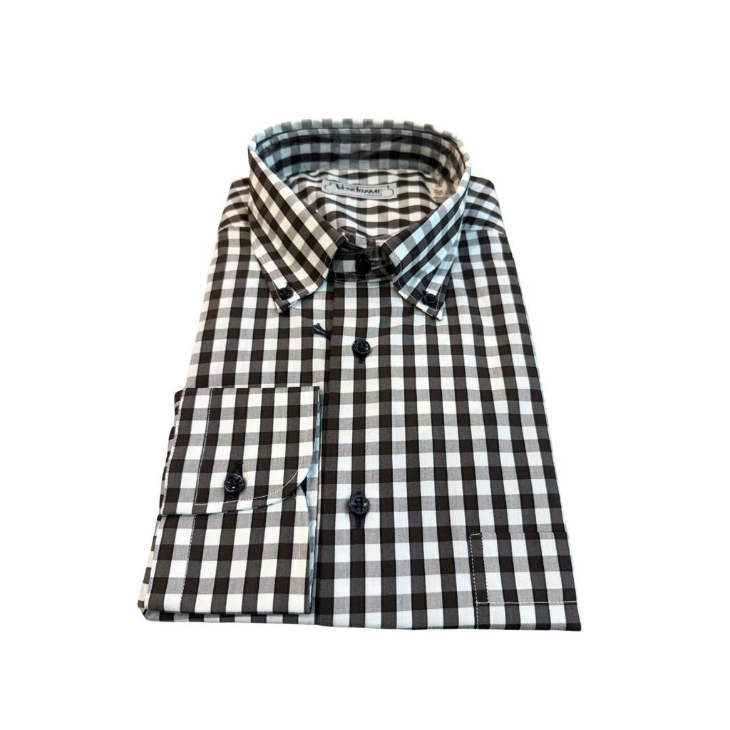 Camicia uomo button down regular in cotone a quadretti bianco nero con tasca