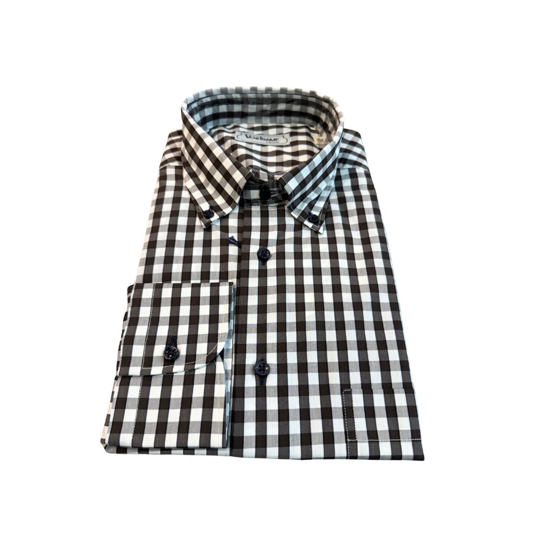 Camicia uomo button down regular in cotone a quadretti bianco nero con tasca