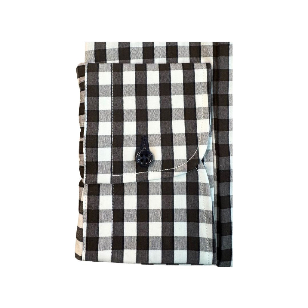 Camicia uomo button down regular in cotone a quadretti bianco nero con tasca