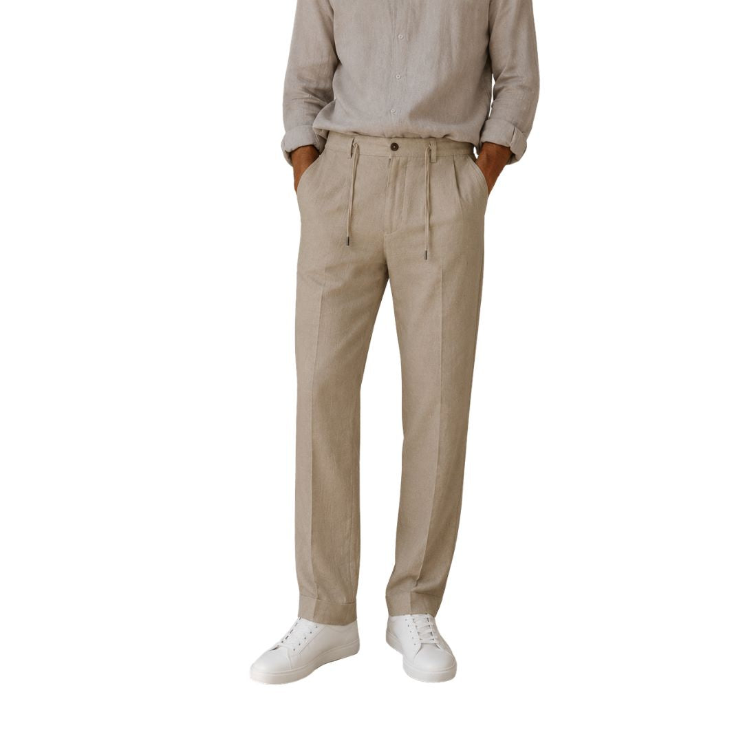 Pantalone Uomo 100% Lino con coulisse in vita tasca chino Made in Italy