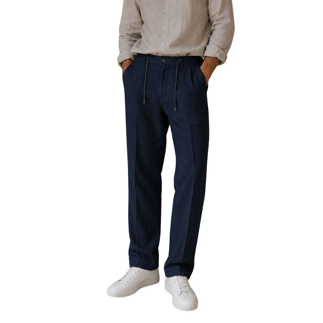 Pantalone Uomo 100% Lino con coulisse in vita tasca chino Made in Italy