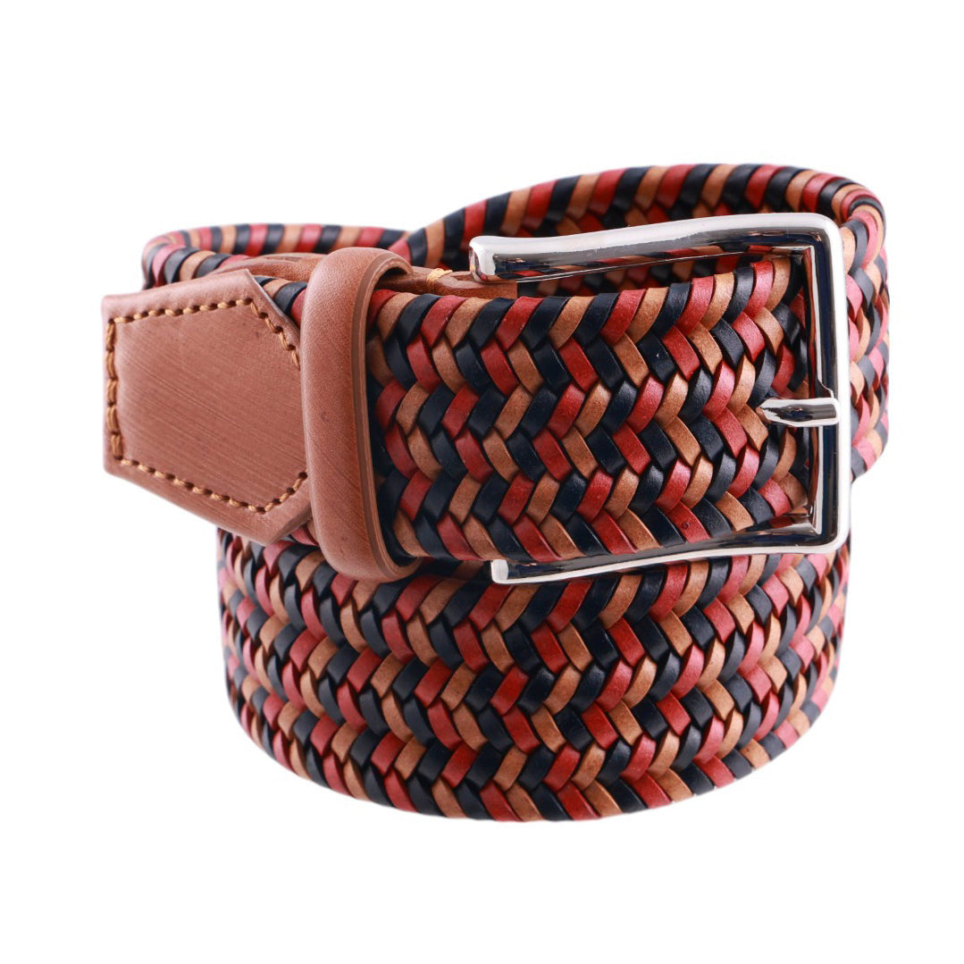 Cintura Uomo Elasticizzata Intrecciata in Vera Pelle Multicolor Made in Italy