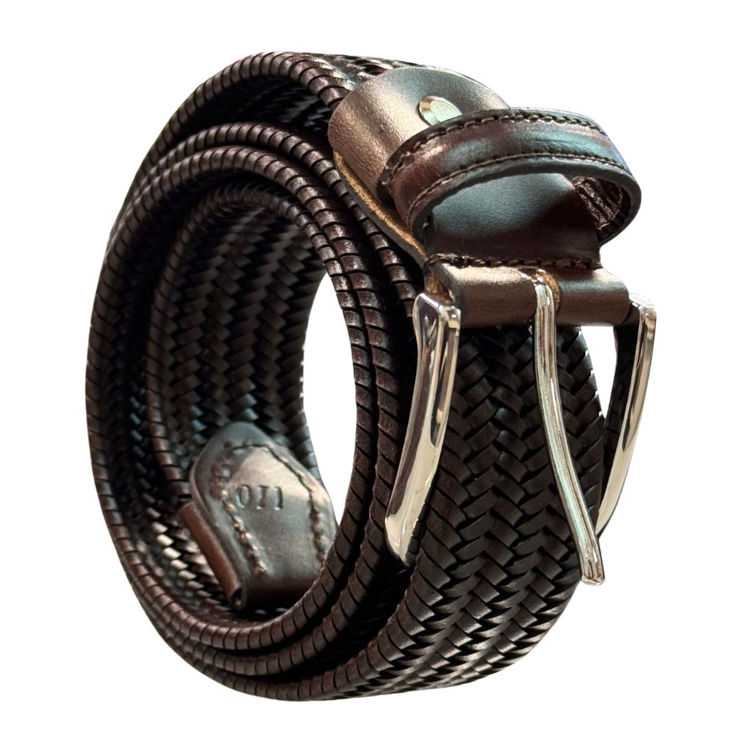 Cintura uomo in cuoio rigenerato intrecciato rifinita a mano Made in Italy