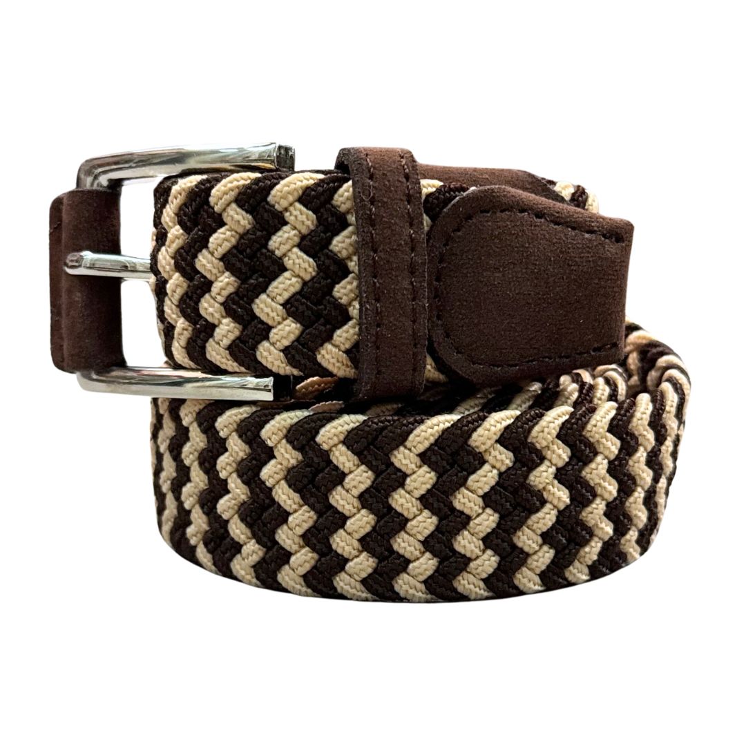 Cintura Uomo Elasticizzata bicolore zigzag finali scamosciati Made in Italy