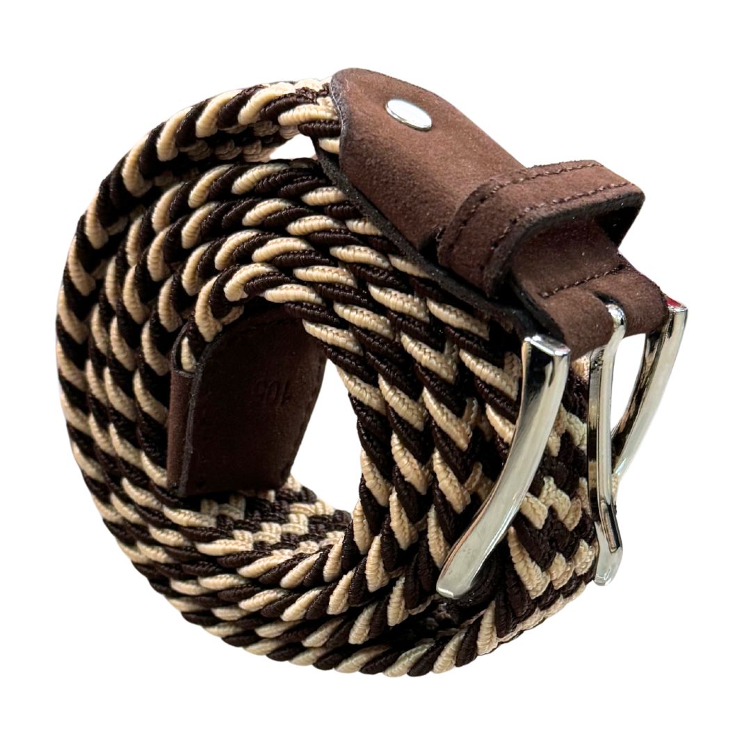 Cintura Uomo Elasticizzata bicolore zigzag finali scamosciati Made in Italy
