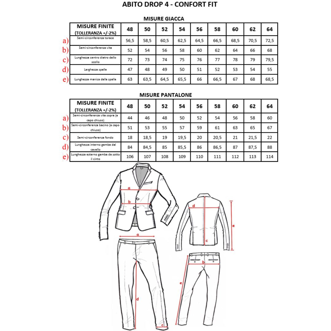 Abito uomo Drop Quattro, giacca 2 bottoni, pantaloni tasca america Made in Italy