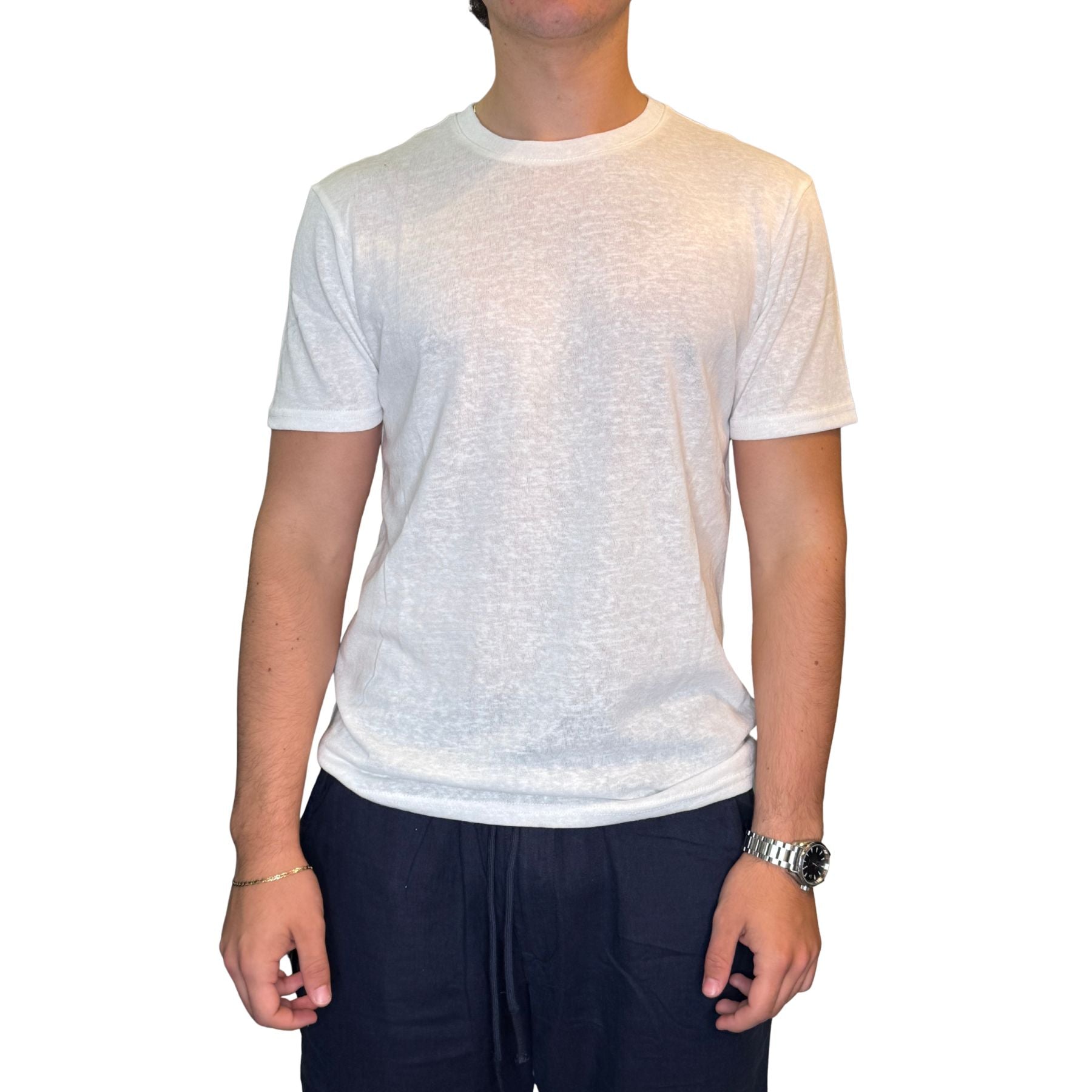 T-shirt uomo a manica corta, misto cotone tinta unita Made in Italy