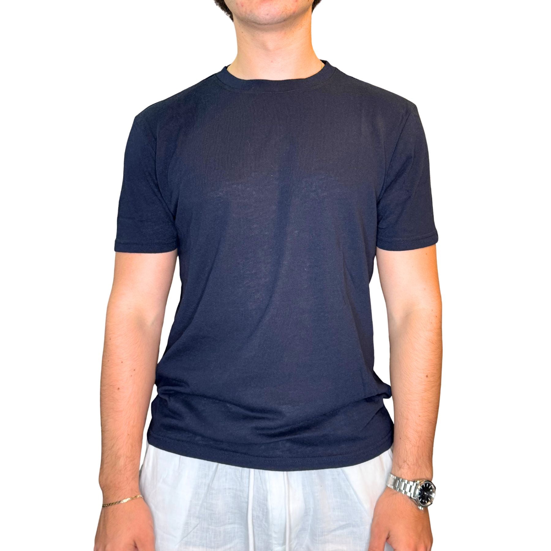 T-shirt uomo a manica corta, misto cotone tinta unita Made in Italy