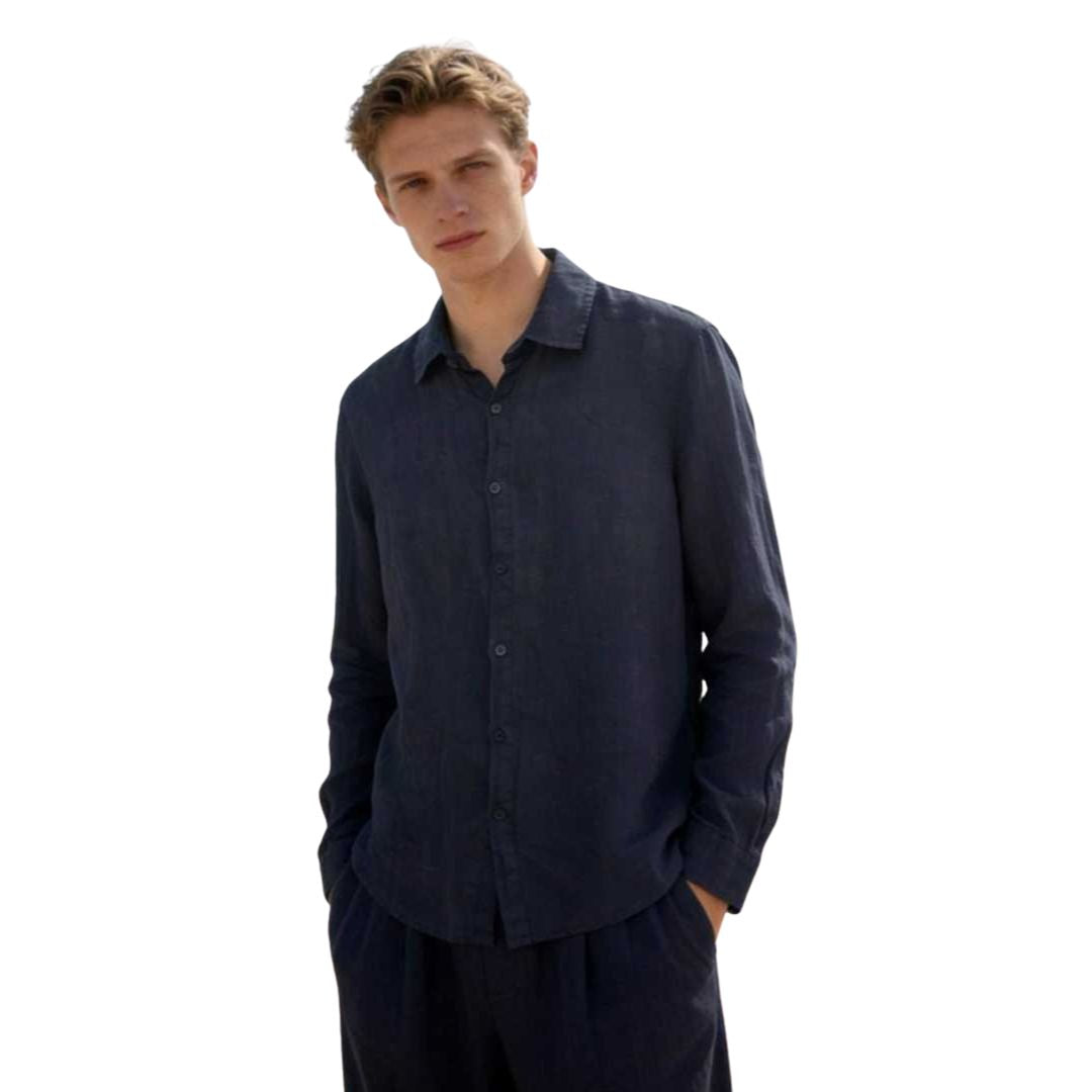 Camicia uomo classica in 100% lino manica lunga, collo 1/2 francese tinta unita