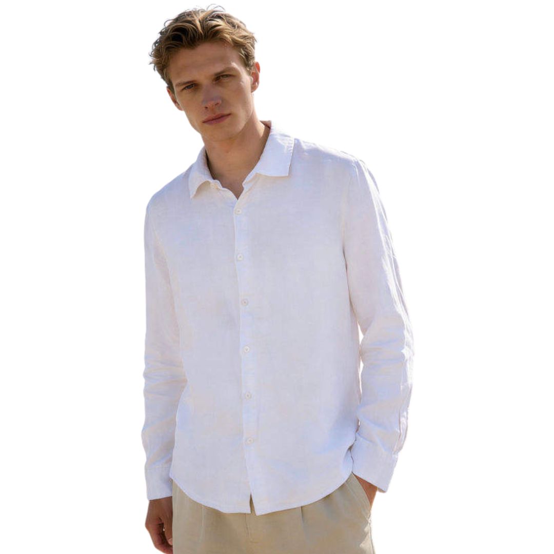 Camicia uomo classica in 100% lino manica lunga, collo 1/2 francese tinta unita