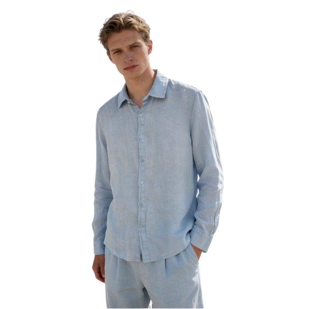 Camicia uomo classica in 100% lino manica lunga, collo 1/2 francese tinta unita