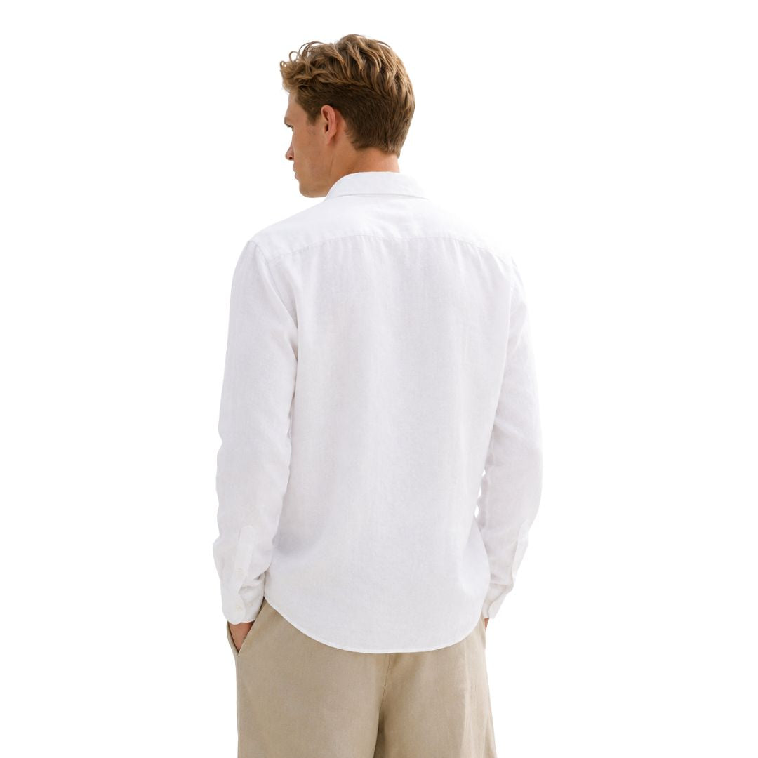Camicia uomo classica in 100% lino manica lunga, collo 1/2 francese tinta unita