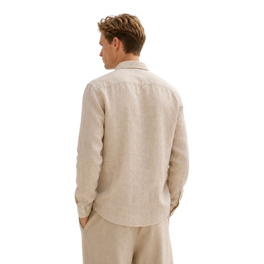 Camicia uomo classica in 100% lino manica lunga, collo 1/2 francese tinta unita