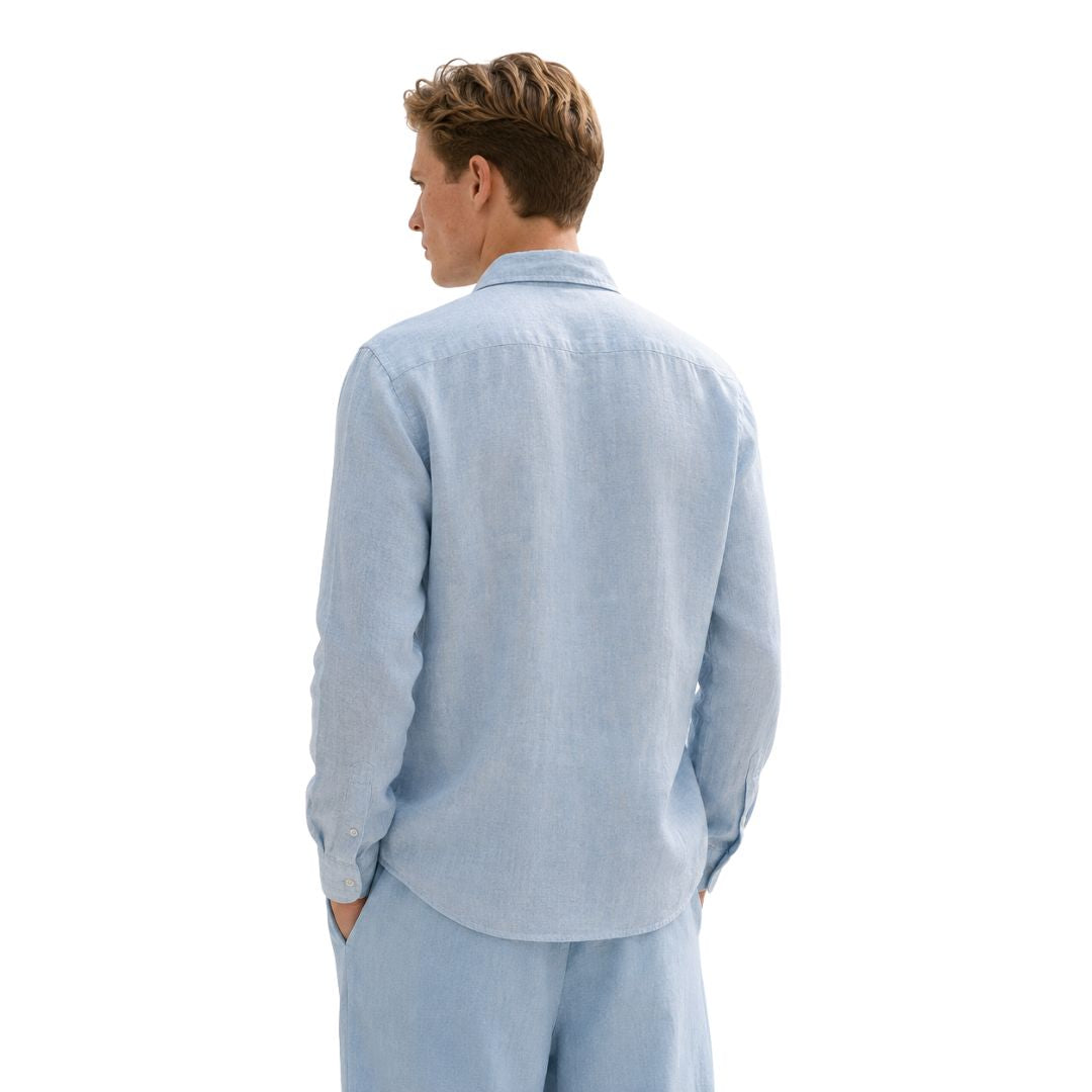 Camicia uomo classica in 100% lino manica lunga, collo 1/2 francese tinta unita