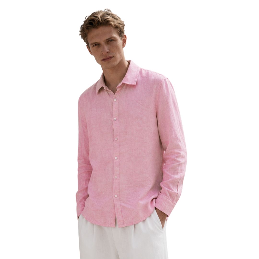 Camicia uomo classica in 100% lino manica lunga, collo 1/2 francese tinta unita