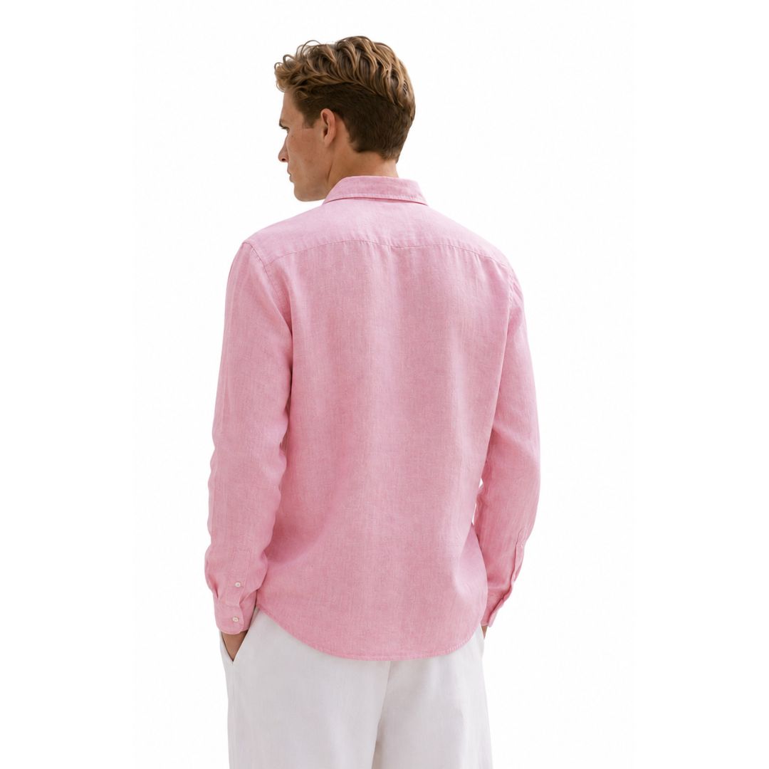 Camicia uomo classica in 100% lino manica lunga, collo 1/2 francese tinta unita