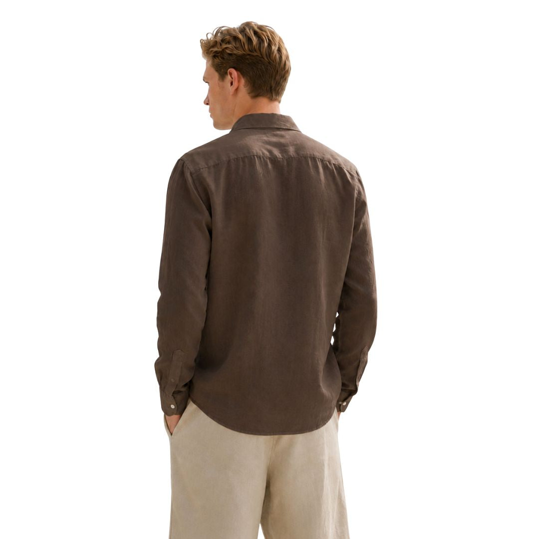 Camicia uomo classica in 100% lino manica lunga, collo 1/2 francese tinta unita