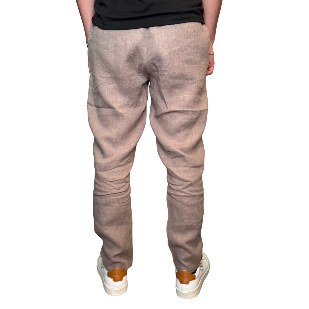Pantaloni uomo 100% lino tinta unita, vita elasticizzata Made in Italy