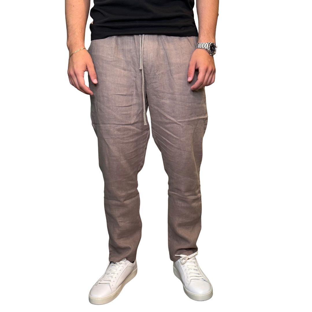 Pantaloni uomo 100% lino tinta unita, vita elasticizzata Made in Italy