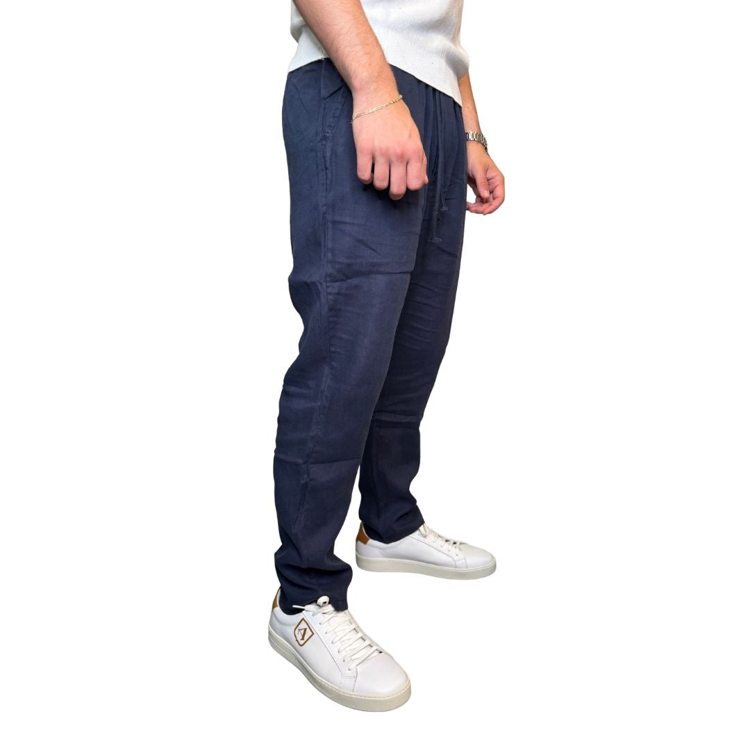 Pantaloni uomo 100% lino tinta unita, vita elasticizzata Made in Italy