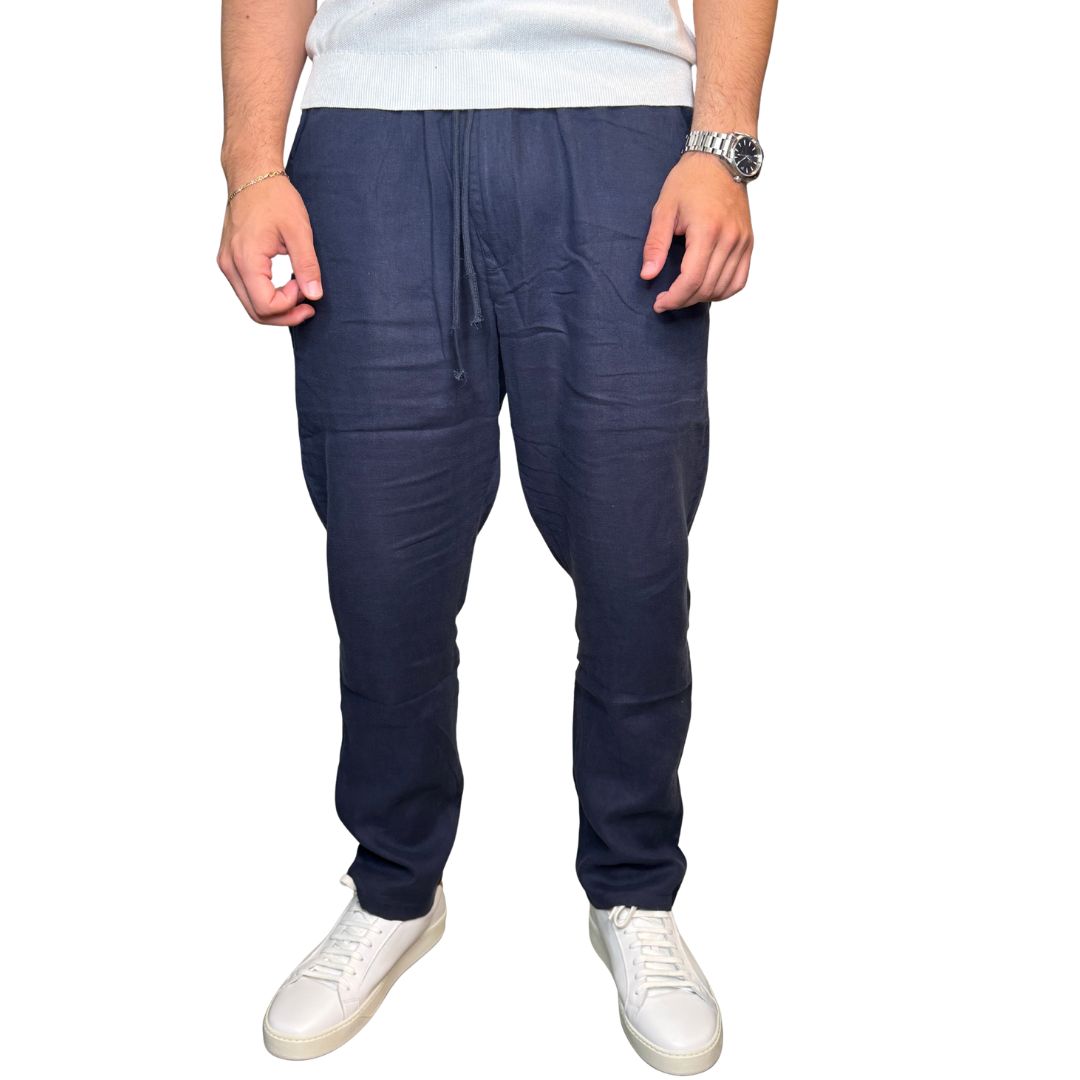 Pantaloni uomo 100% lino tinta unita, vita elasticizzata Made in Italy