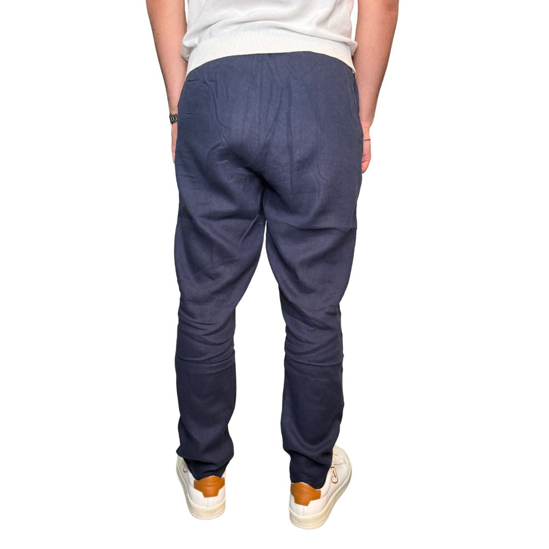 Pantaloni uomo 100% lino tinta unita, vita elasticizzata Made in Italy
