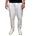 Pantaloni uomo 100% lino tinta unita, vita elasticizzata Made in Italy