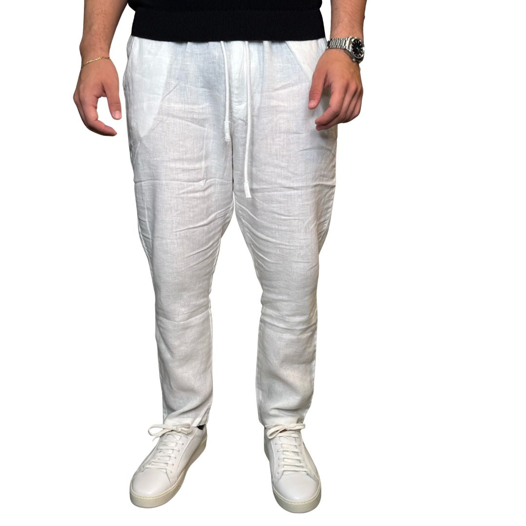 Pantaloni uomo 100% lino tinta unita, vita elasticizzata Made in Italy