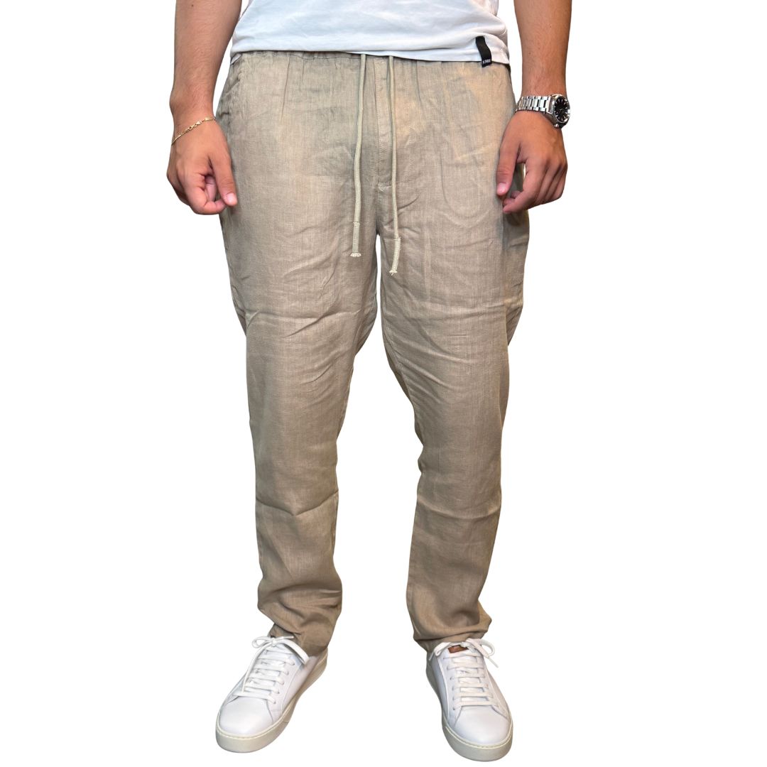 Pantaloni uomo 100% lino tinta unita, vita elasticizzata Made in Italy