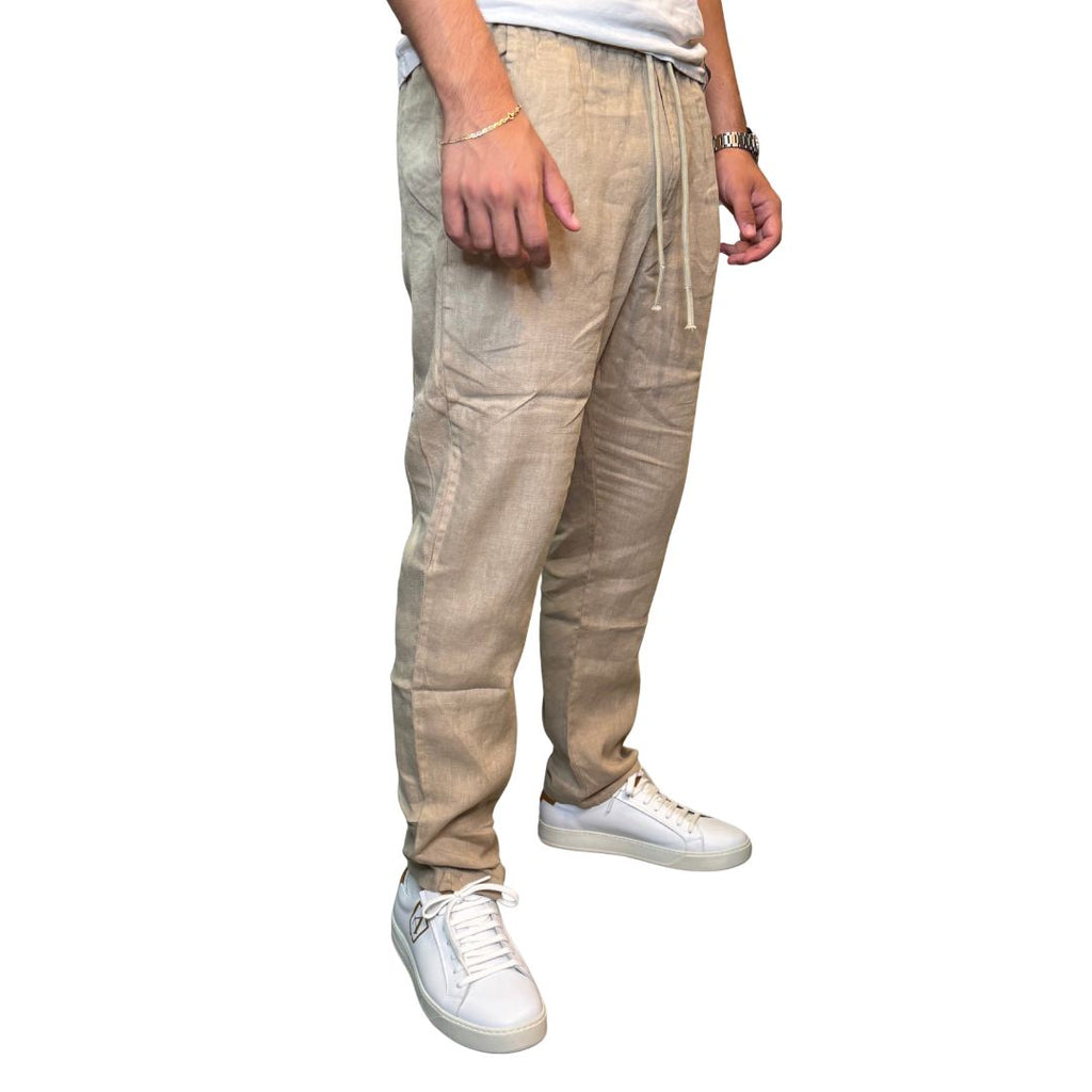 Pantaloni uomo 100% lino tinta unita, vita elasticizzata Made in Italy