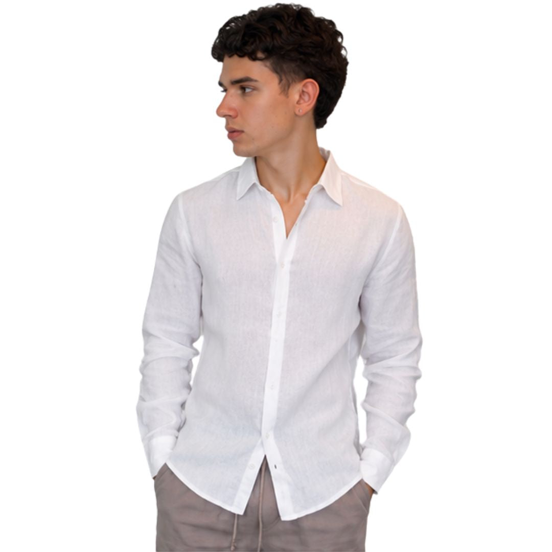 Camicia Uomo 100% Lino Manica Lunga Made in Italy