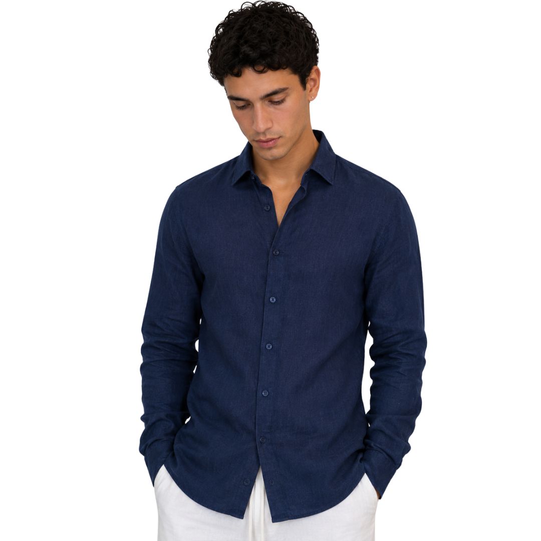 Camicia Uomo 100% Lino Manica Lunga Made in Italy