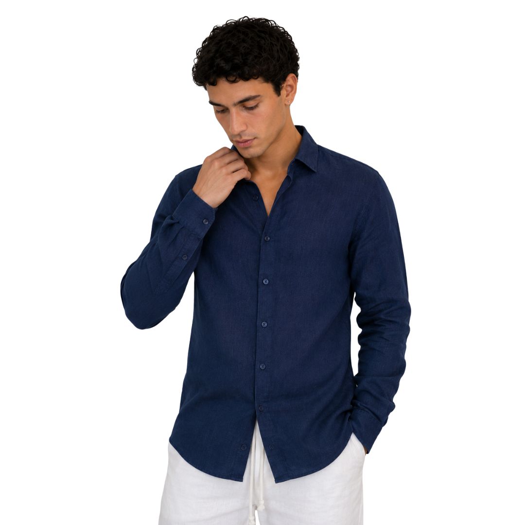 Camicia Uomo 100% Lino Manica Lunga Made in Italy