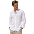 Camicia uomo di lino, collo alla coreana regular fit, tinta unita Made in Italy