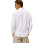 Camicia uomo di lino, collo alla coreana regular fit, tinta unita Made in Italy