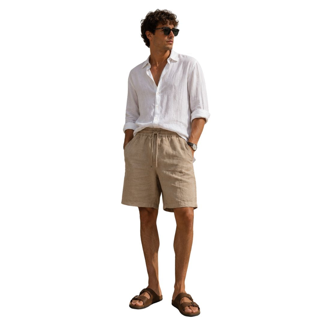Shorts uomo in 100% lino, con vita elasticizzata e tasche Made in Italy