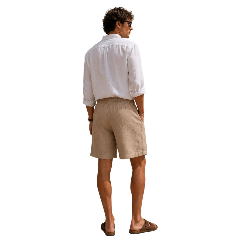 Shorts uomo in 100% lino, con vita elasticizzata e tasche Made in Italy