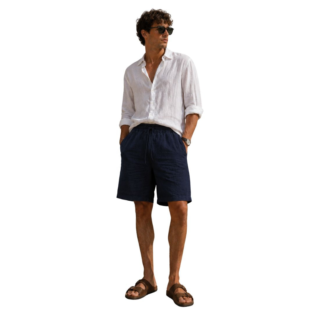 Shorts uomo in 100% lino, con vita elasticizzata e tasche Made in Italy