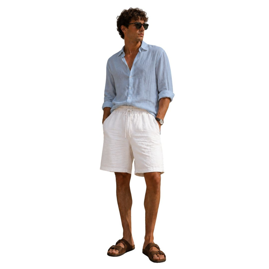 Shorts uomo in 100% lino, con vita elasticizzata e tasche Made in Italy