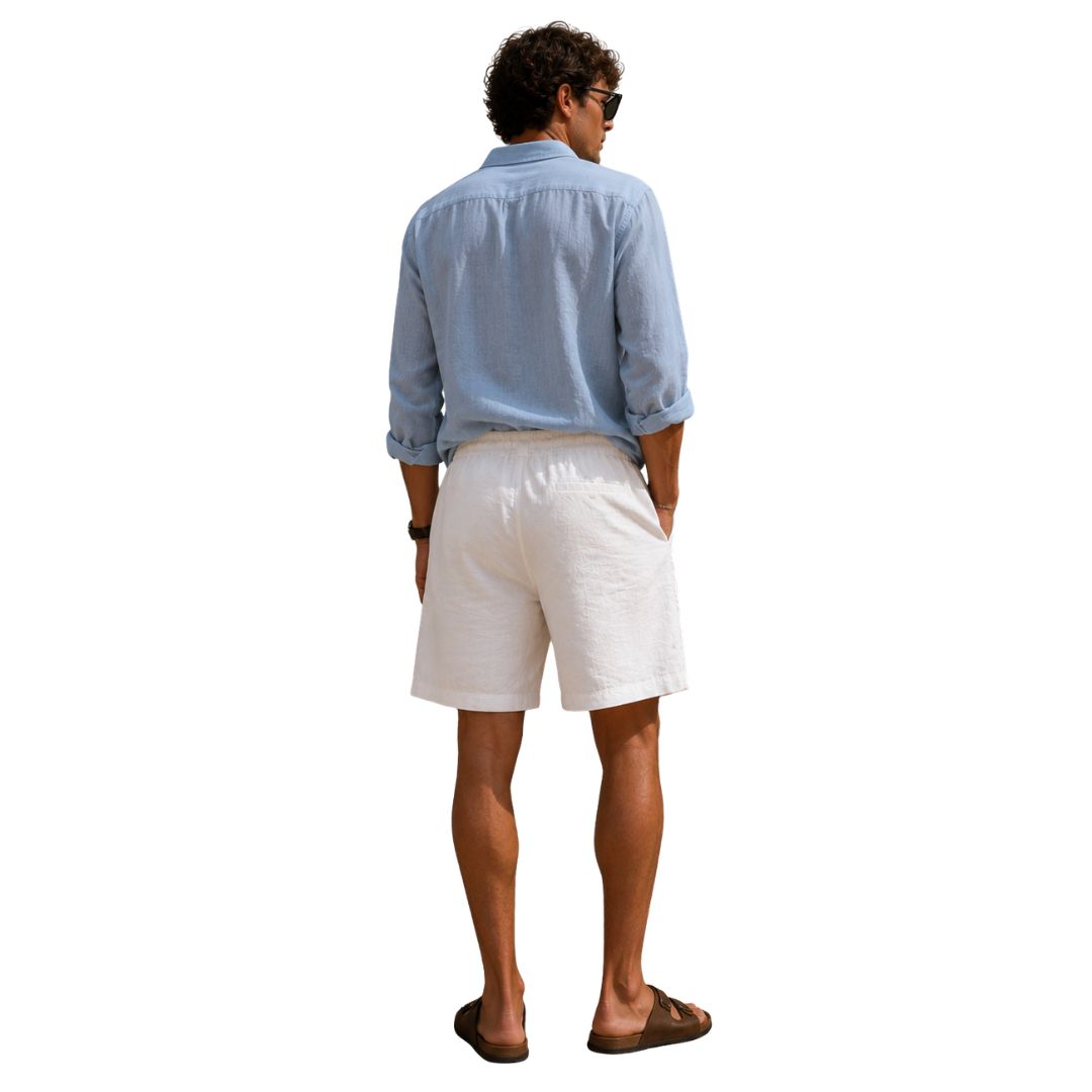 Shorts uomo in 100% lino, con vita elasticizzata e tasche Made in Italy