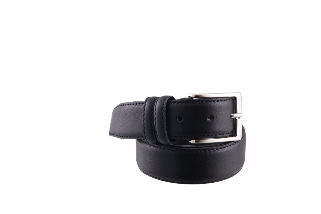 Cintura uomo in pelle con cuciture rinforzate e fibbia metallica satinata