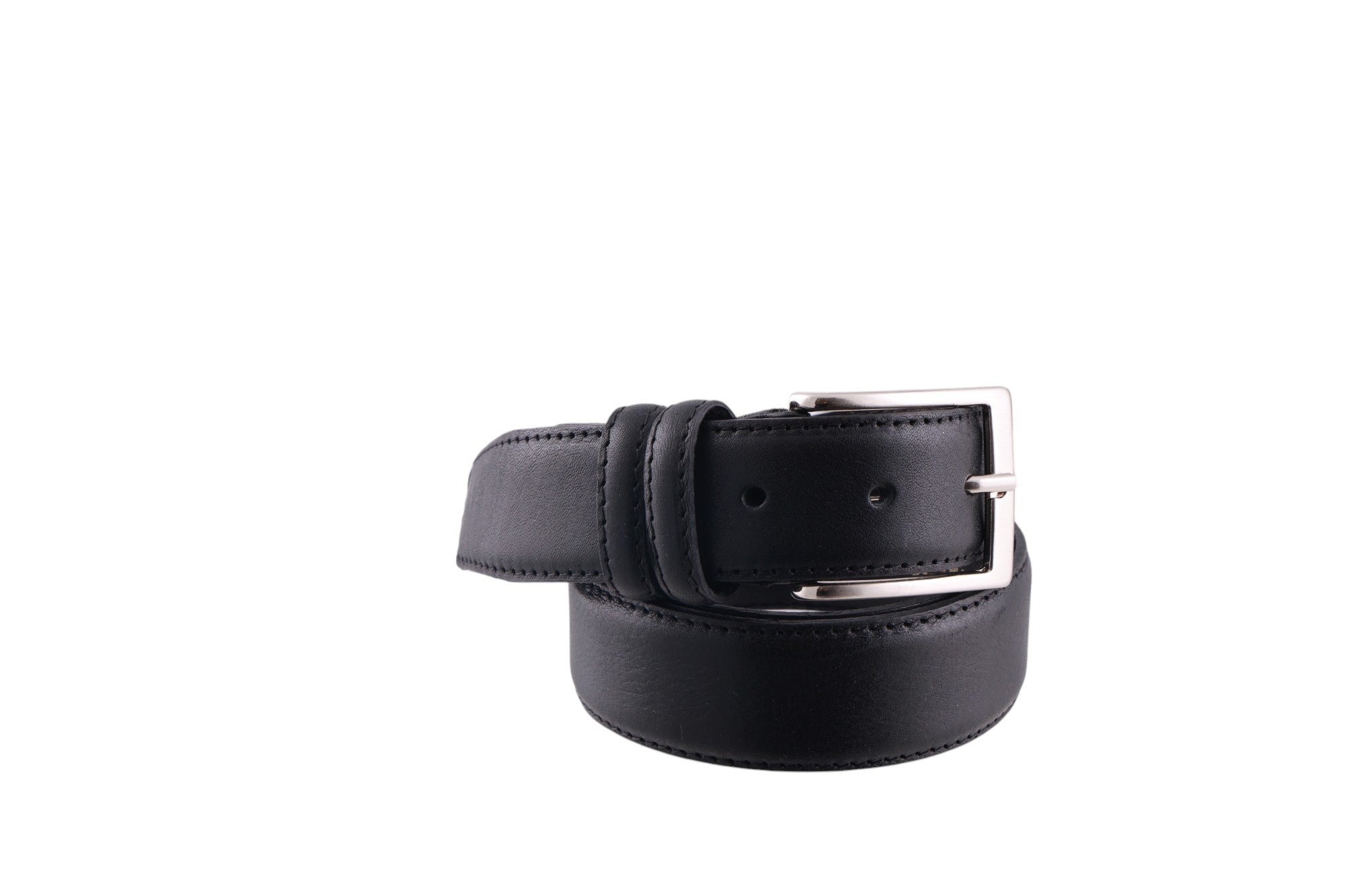 Cintura uomo in pelle con cuciture rinforzate e fibbia metallica satinata